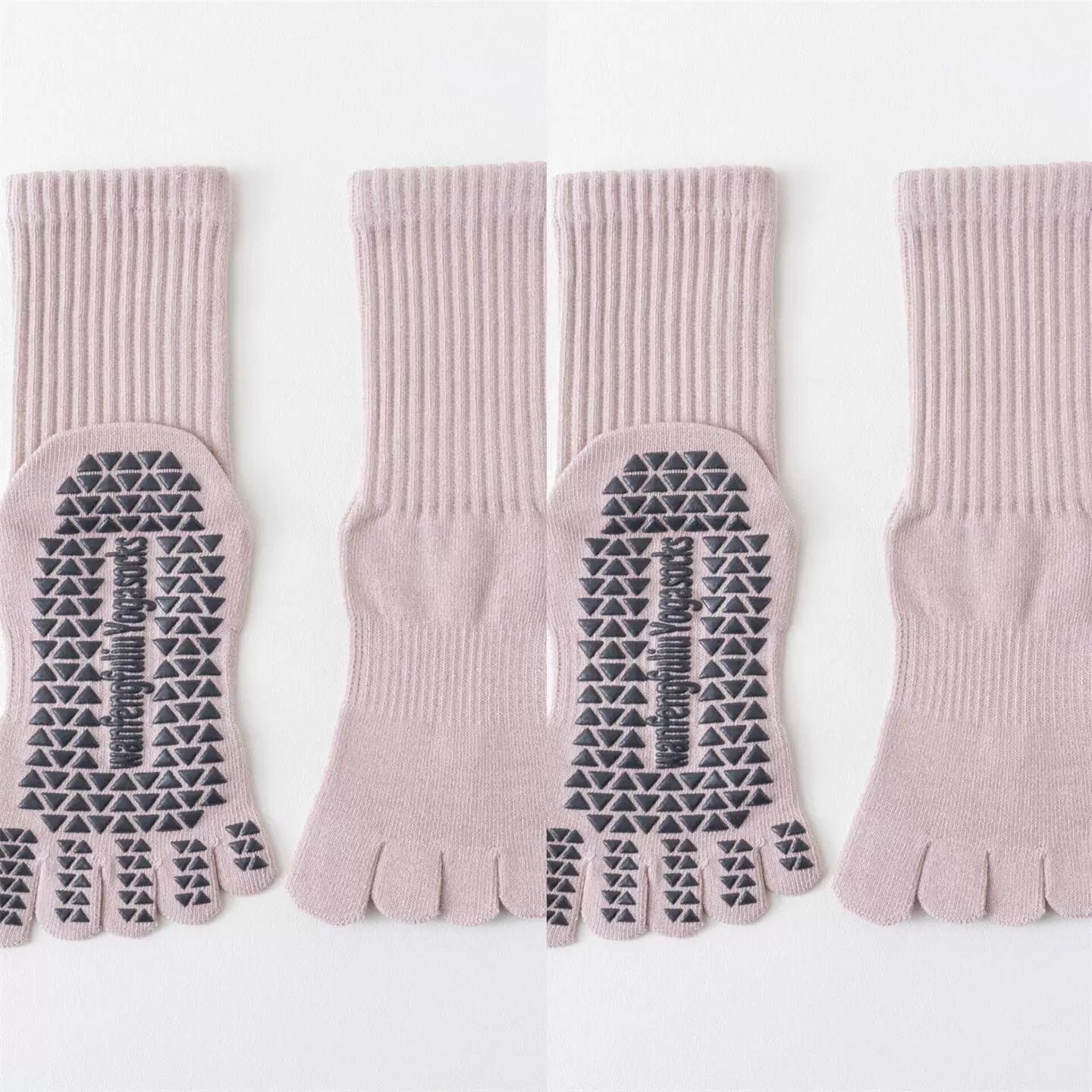 Findszx | Women’s Solid Color Mid-Calf Five-Toe Yoga Socks with Grip for Pilates & Indoor Fitness