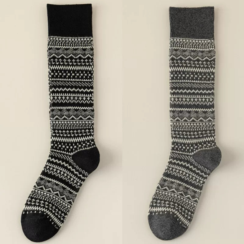 Findszx | Women’s Retro-Inspired High Cotton Socks with Double-Knit Design for Autumn & Winter Wear