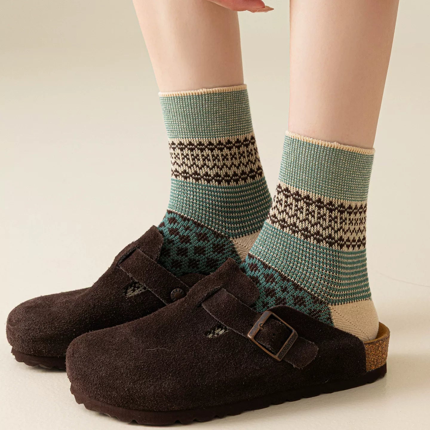 Findszx | Women’s Mid-Calf Cotton Socks with Double-Knit Pile Texture for Autumn & Winter Wear
