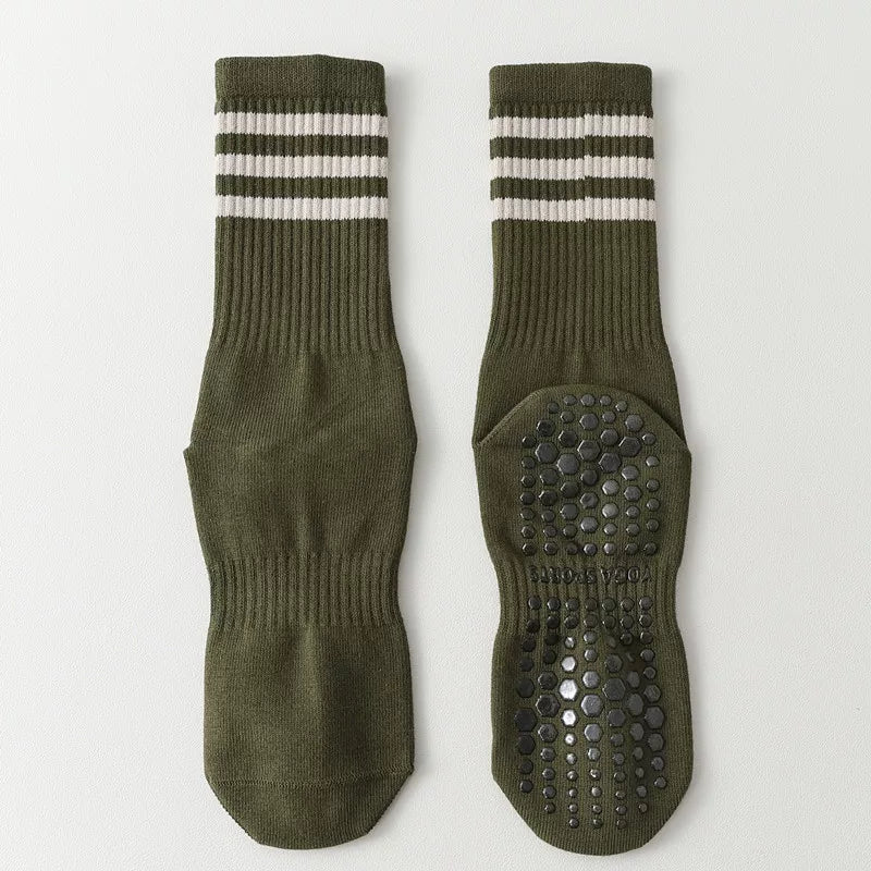 Findszx | Women’s Striped Mid-Calf Yoga Socks with Grip for Pilates, Barre & Indoor Training