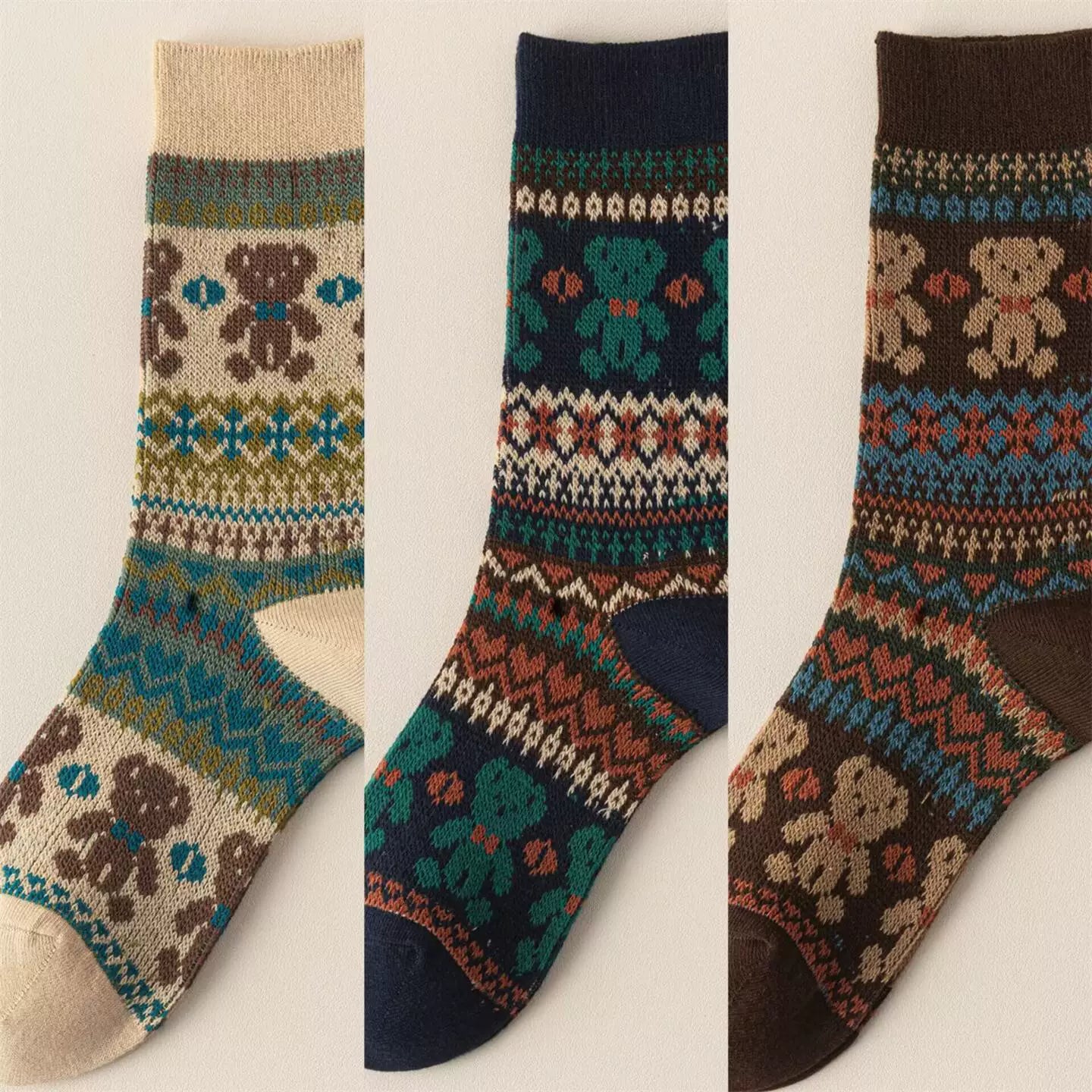 Findszx | Double-Knit Mid-Calf Cotton Socks for Women, Reversible Style, Autumn & Winter Everyday Wear