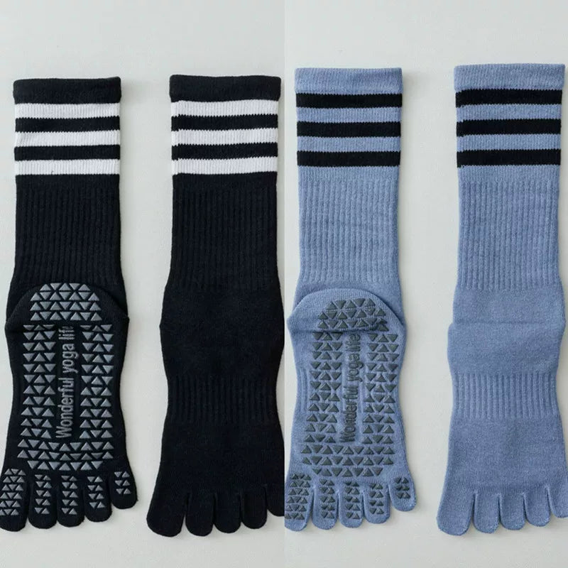 Findszx | Women’s Mid-Calf Split-Toe Five-Toe Cotton Yoga Socks with Grip for Pilates & Indoor Fitness