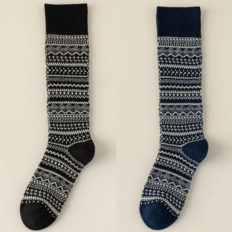 Findszx | Women’s Retro-Inspired High Cotton Socks with Double-Knit Design for Autumn & Winter Wear