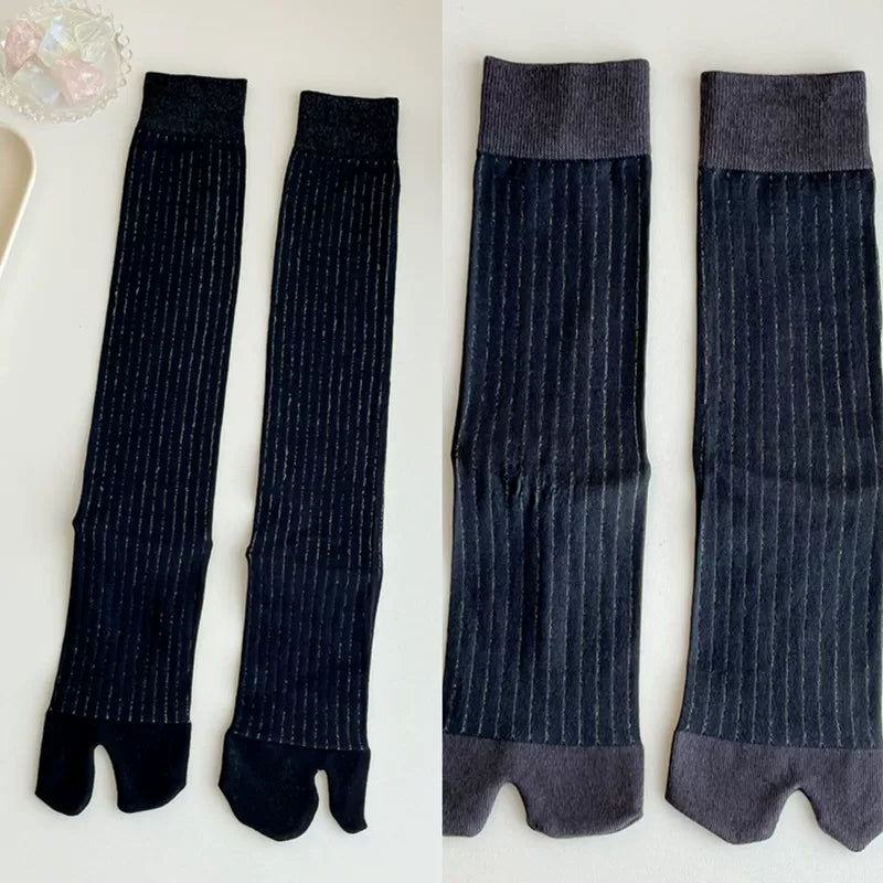 Findszx | Women’s Two-Toe Mid-Calf Socks with Vertical Stripe Detail for Spring & Summer Wear