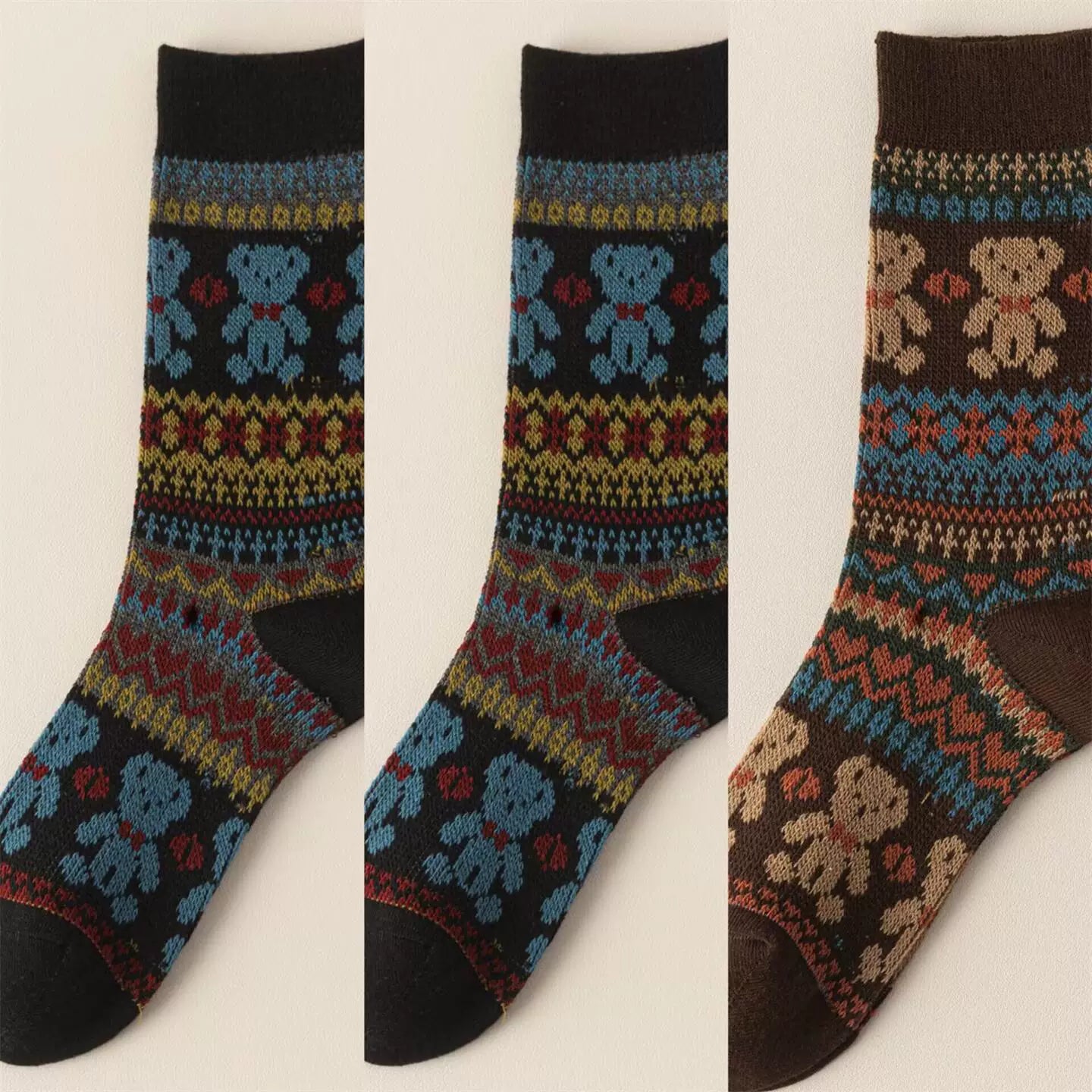 Findszx | Double-Knit Mid-Calf Cotton Socks for Women, Reversible Style, Autumn & Winter Everyday Wear