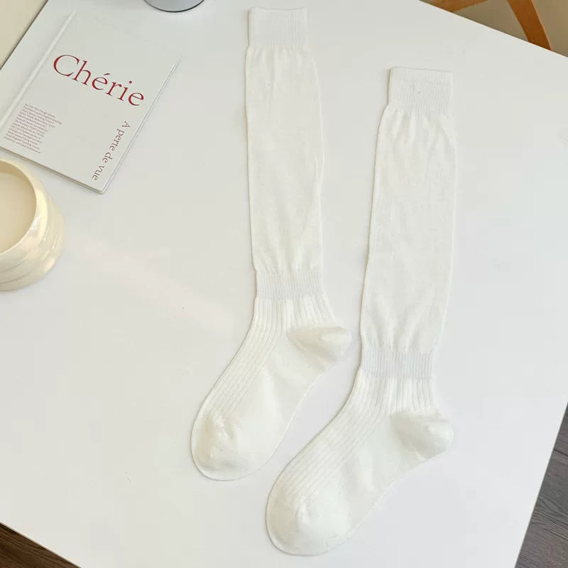 Findszx | Relaxed-Fit Knee-Length Socks for Women, Solid Color Design, Spring & Summer Everyday Style