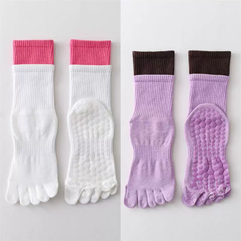 Findszx | Women’s Mid-Calf Five-Toe Yoga Socks with Grip for Pilates, Dance & Indoor Training