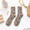 Findszx | Women’s Floral Lace Mid-Calf Cotton Socks with Delicate Knit Texture for Autumn & Winter Wear