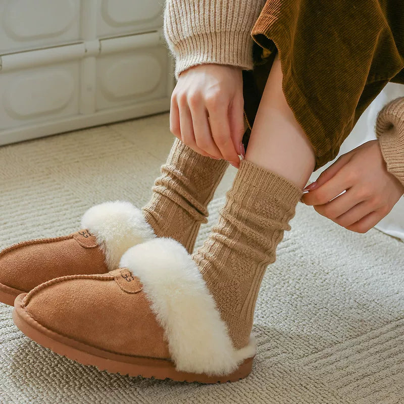 Findszx | Women’s Diamond-Pattern Wool-Blend Mid-Calf Socks with Twisted Rib Texture for Autumn & Winter Wear