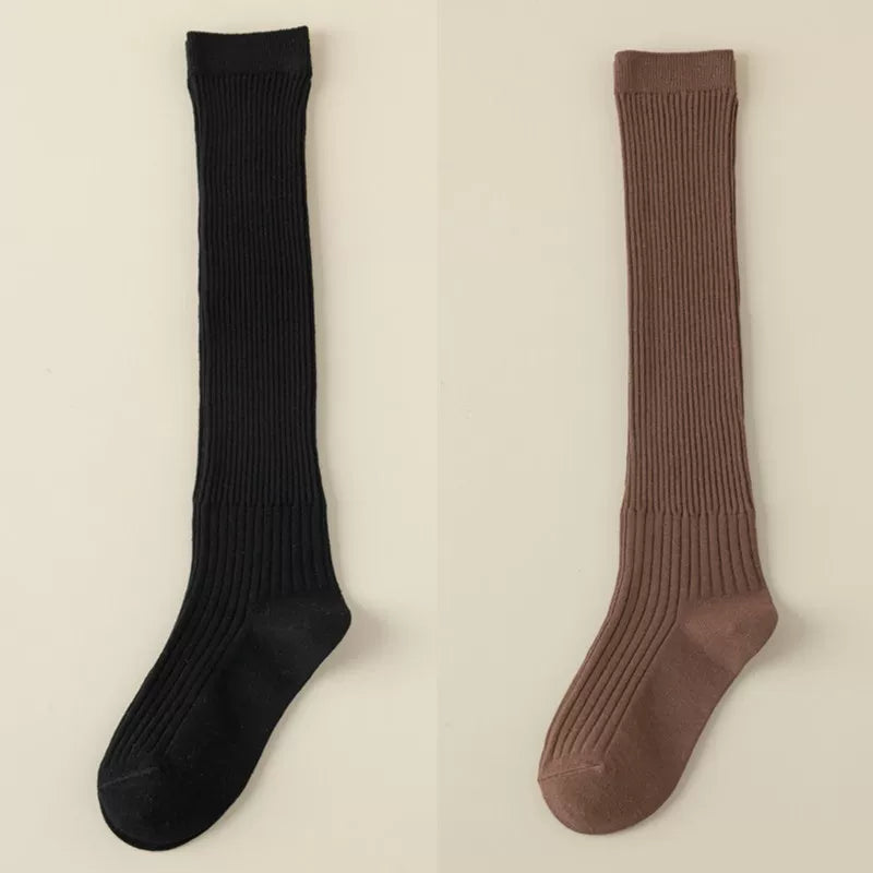 Findszx | Women’s White Long Calf Pile Socks with Vertical Stripe Texture for Spring & Summer Wear