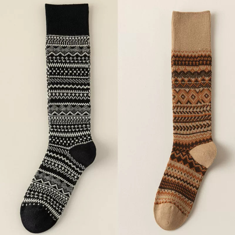 Findszx | Women’s Retro-Inspired High Cotton Socks with Double-Knit Design for Autumn & Winter Wear