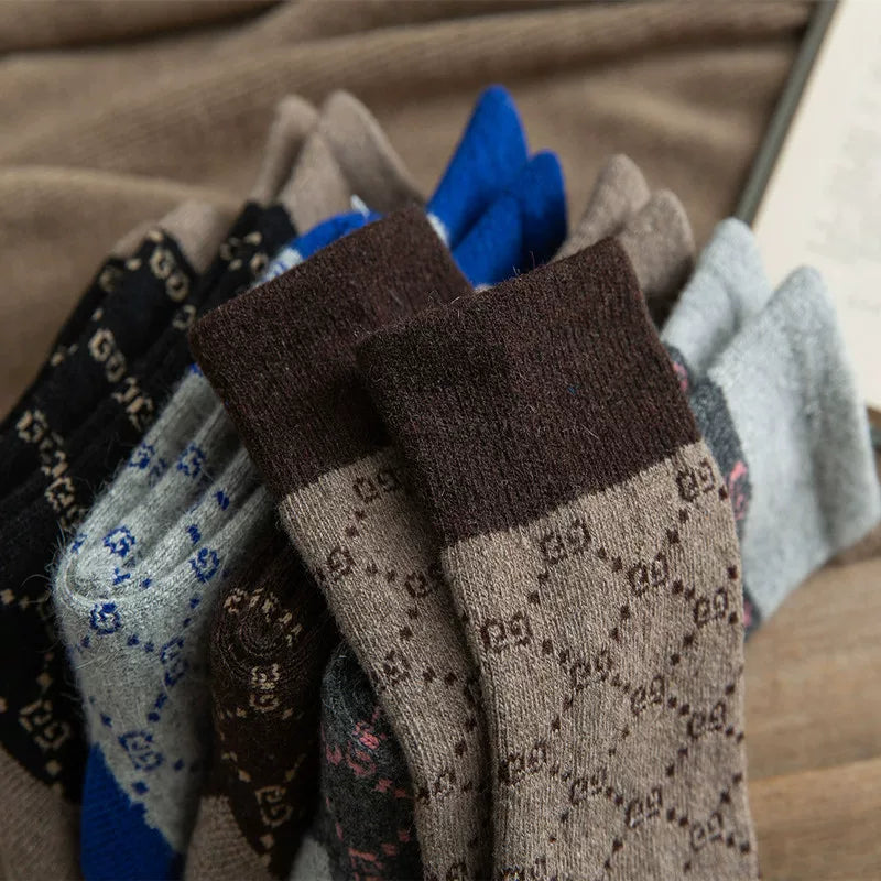 Findszx | Women’s Mid-Calf Wool-Blend Socks with Letter Detail and Soft Pile Texture for Autumn & Winter Wear