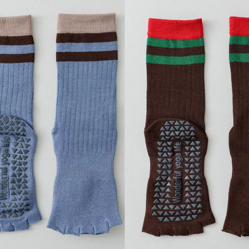 Findszx | Women’s Open-Toe Mid-Calf Five-Toe Yoga Socks with Grip for Pilates, Dance & Indoor Fitness