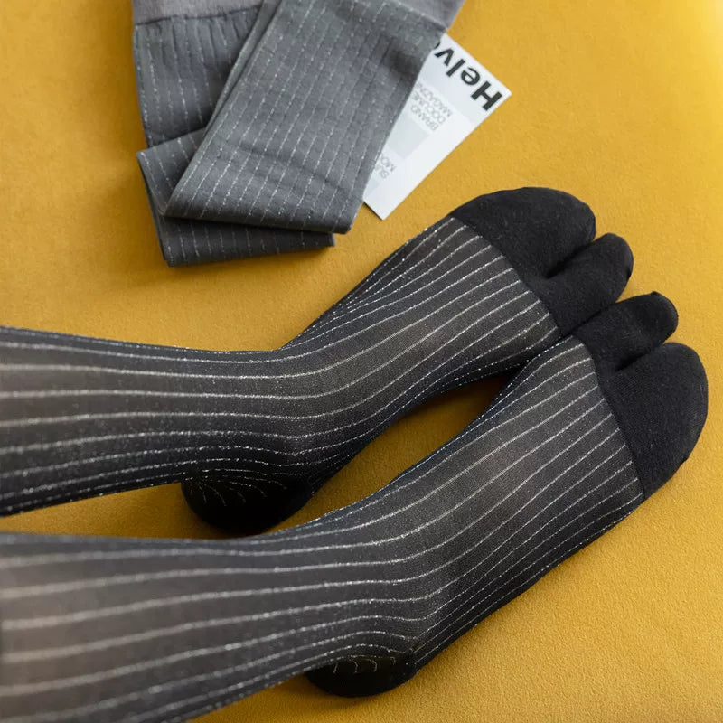Findszx | Women’s Two-Toe Mid-Calf Socks with Vertical Stripe Detail for Spring & Summer Wear
