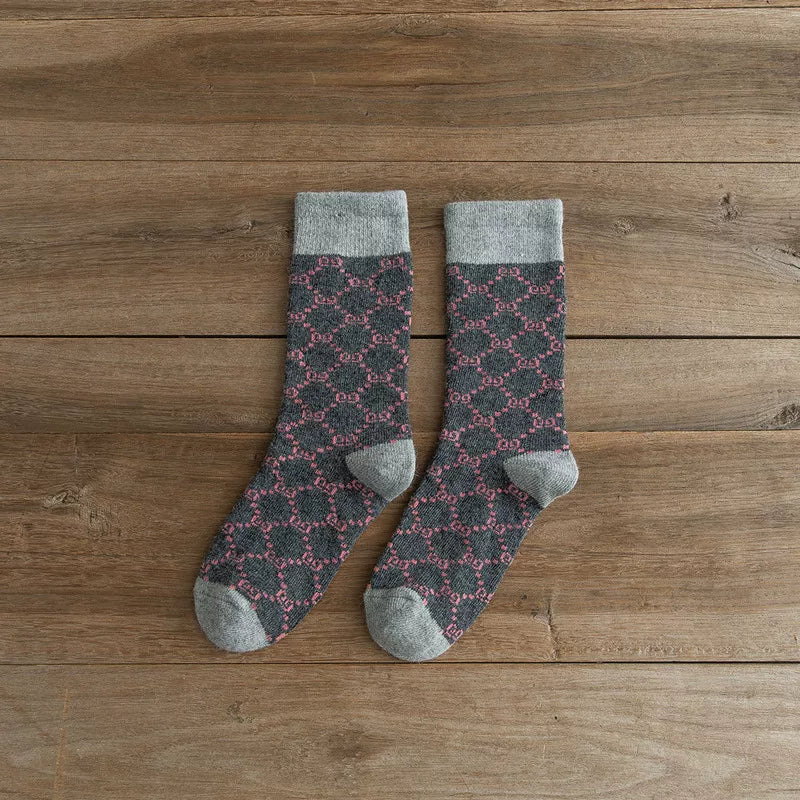 Findszx | Women’s Mid-Calf Wool-Blend Socks with Letter Detail and Soft Pile Texture for Autumn & Winter Wear