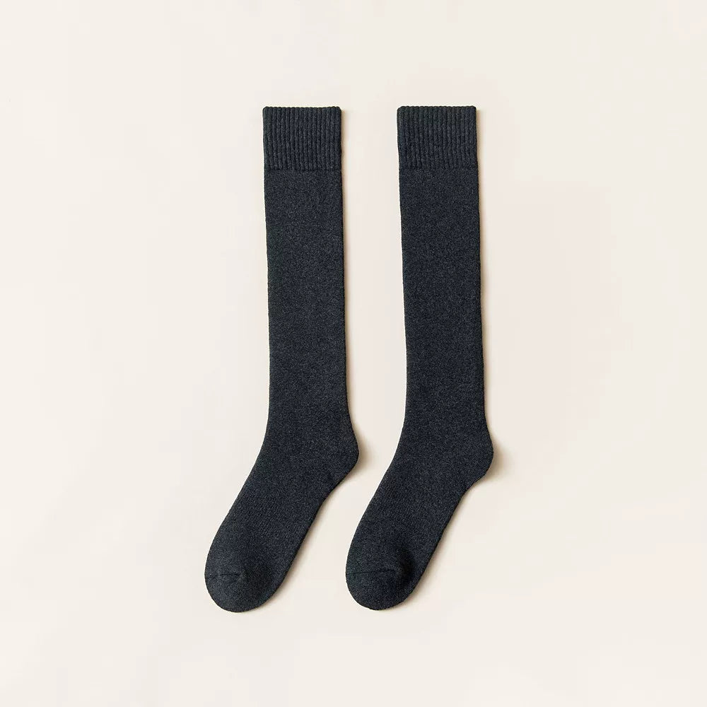 Findszx | Women’s Thick Terry Cotton Long Calf Socks in Solid Black for Autumn & Winter Wear