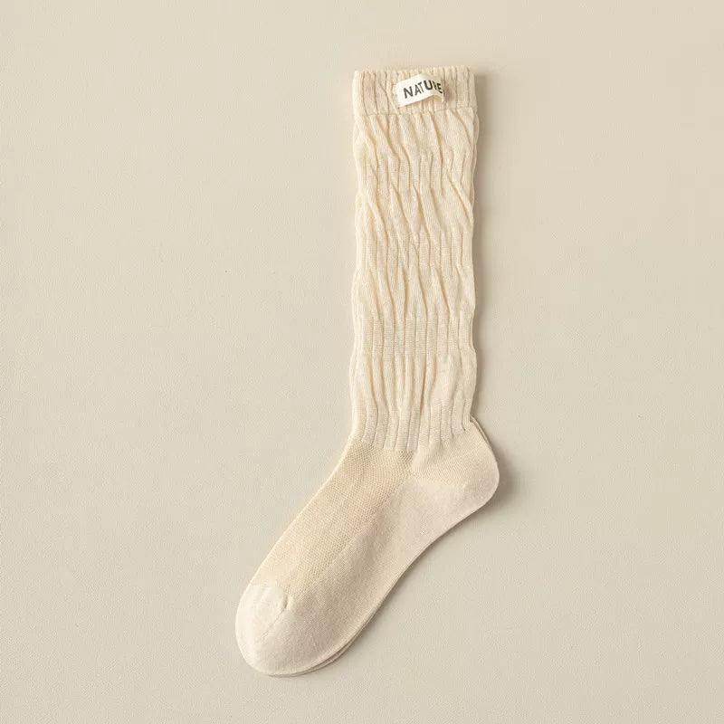 Findszx | Women’s Mid-High Calf Cotton Socks with Fabric Label Detail for Spring & Summer Wear