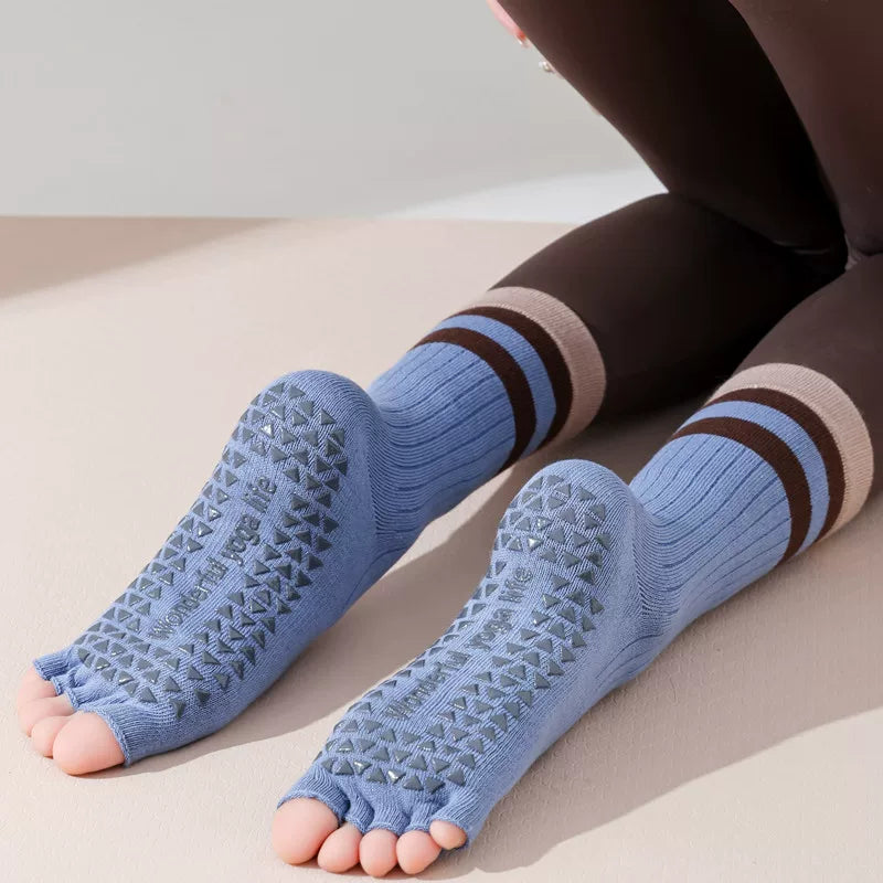 Findszx | Women’s Open-Toe Mid-Calf Five-Toe Yoga Socks with Grip for Pilates, Dance & Indoor Fitness