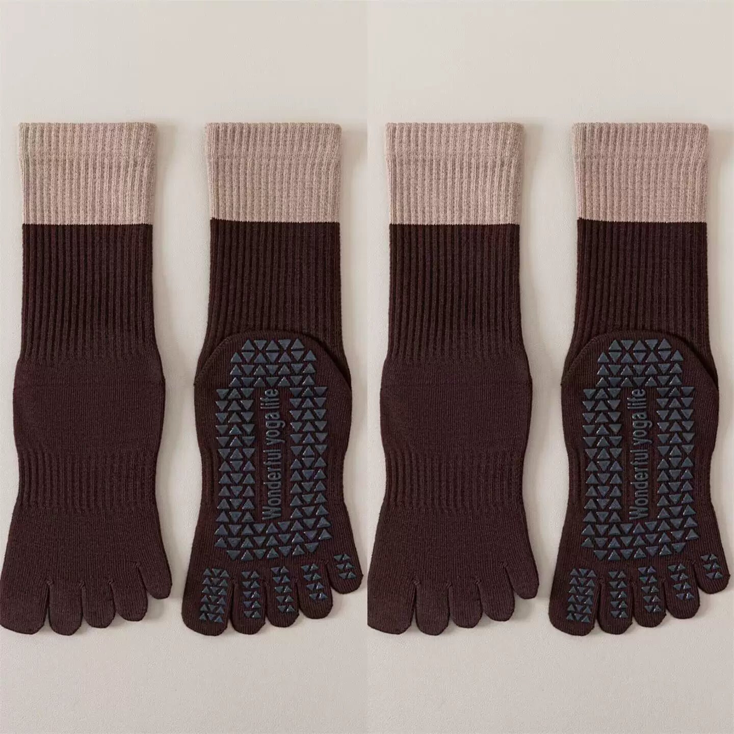 Findszx | Women’s Color-Block Mid-Calf Five-Toe Yoga Socks with Grip for Pilates & Indoor Fitness