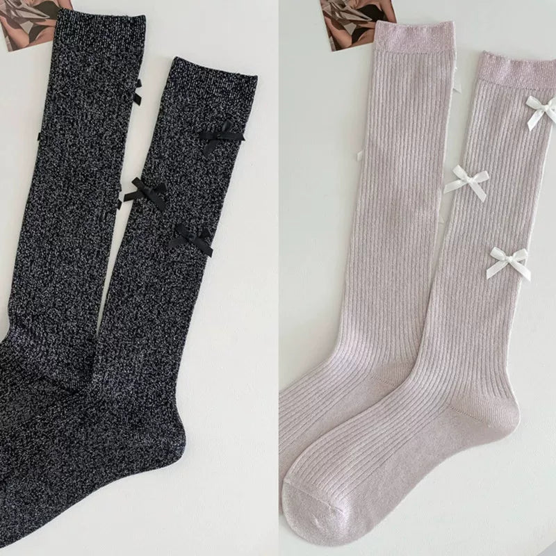 Findszx | Women’s Ballet-Inspired Calf Socks with Bow Detail and Sheer Finish for Spring & Summer Wear