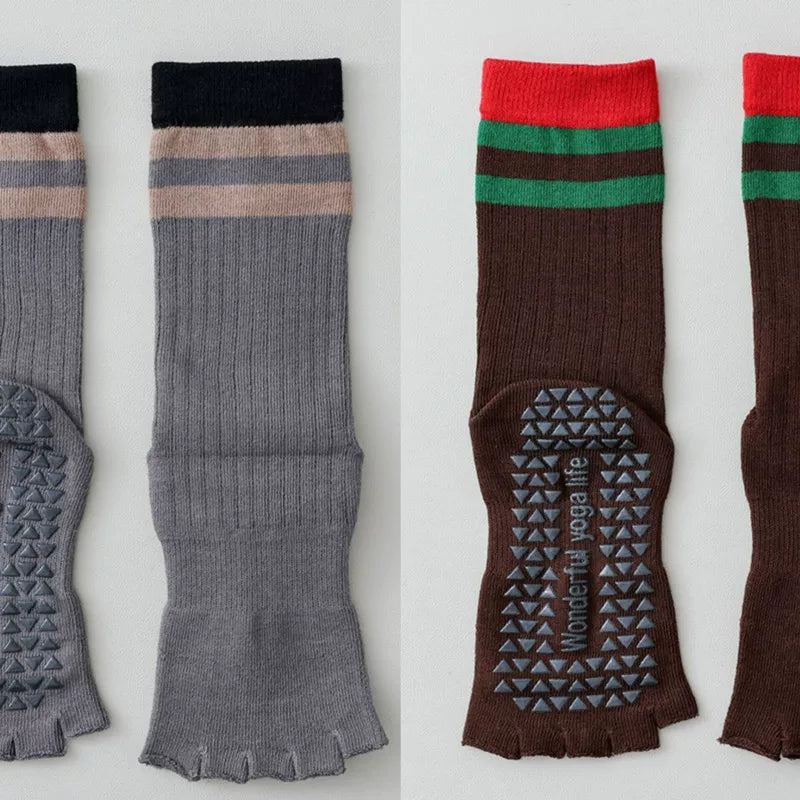 Findszx | Women’s Open-Toe Mid-Calf Five-Toe Yoga Socks with Grip for Pilates, Dance & Indoor Fitness