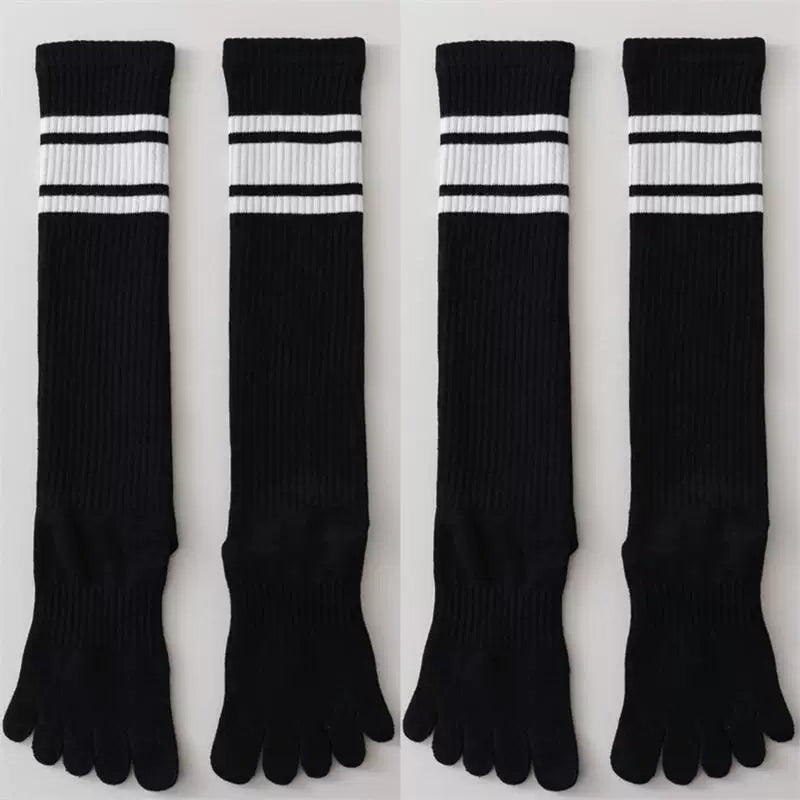 Findszx | Women’s Knee-High Five-Toe Cotton Socks with Striped Design for Spring & Autumn Wear