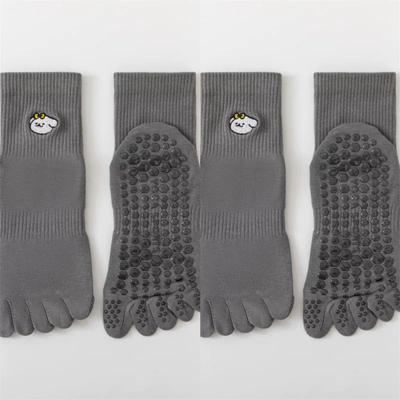 Findszx | Women’s Mid-Calf Five-Toe Cotton Yoga Socks with Grip for Pilates & Indoor Training