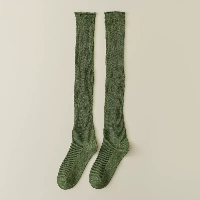 Findszx | Women’s Knee-High Pile Cotton Socks with Vertical Stripe Design for Spring & Autumn Wear