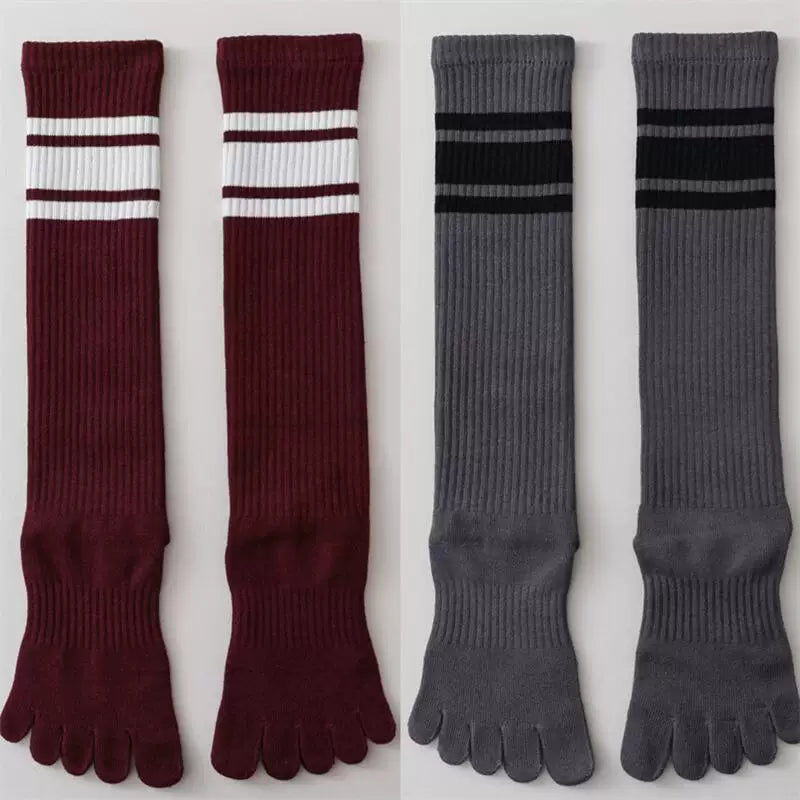 Findszx | Women’s Knee-High Five-Toe Cotton Socks with Striped Design for Spring & Autumn Wear