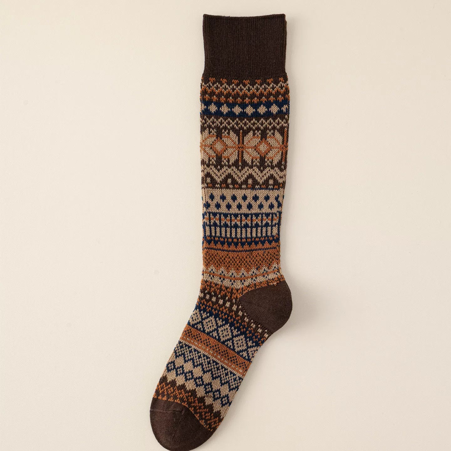 Findszx | Women’s Double-Knit Calf Cotton Socks in Warm Neutral Tones for Autumn & Winter Wear