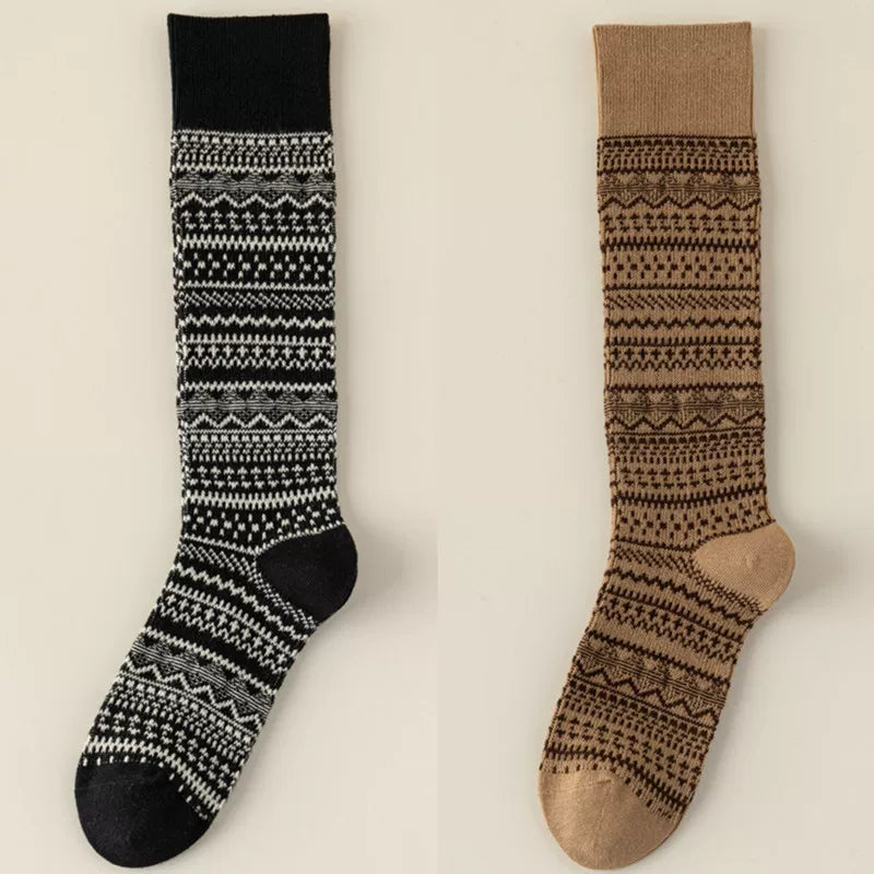 Findszx | Women’s Retro-Inspired High Cotton Socks with Double-Knit Design for Autumn & Winter Wear