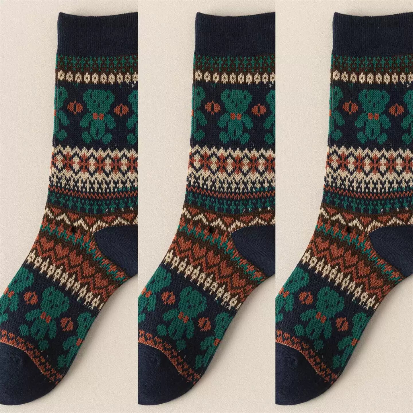 Findszx | Double-Knit Mid-Calf Cotton Socks for Women, Reversible Style, Autumn & Winter Everyday Wear