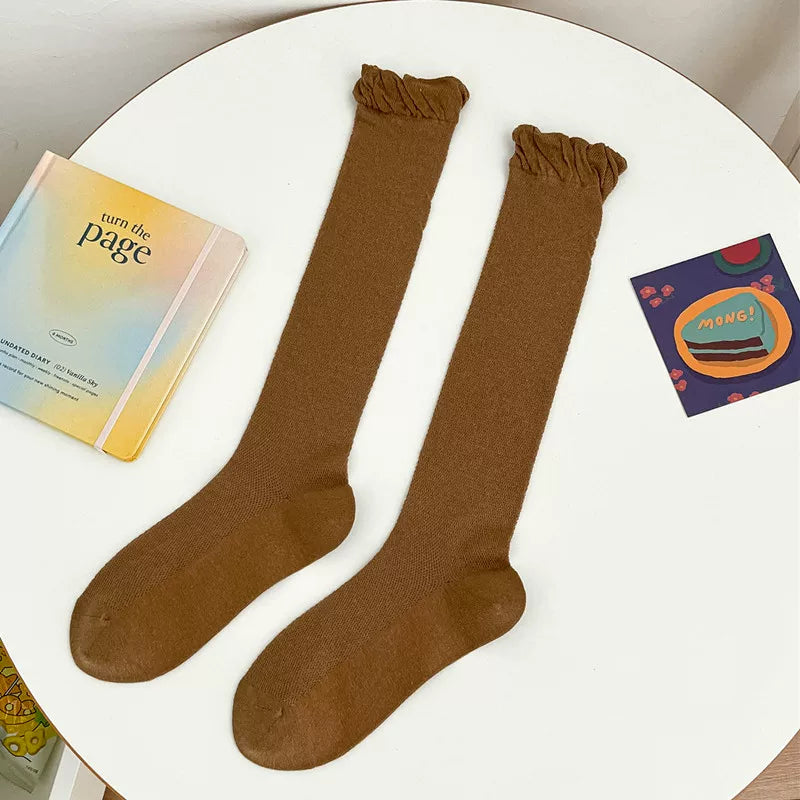 Findszx | Women’s Ballet-Inspired Bubble-Cuff Calf Socks with Ultra-Light Mesh Cotton for Summer Wear