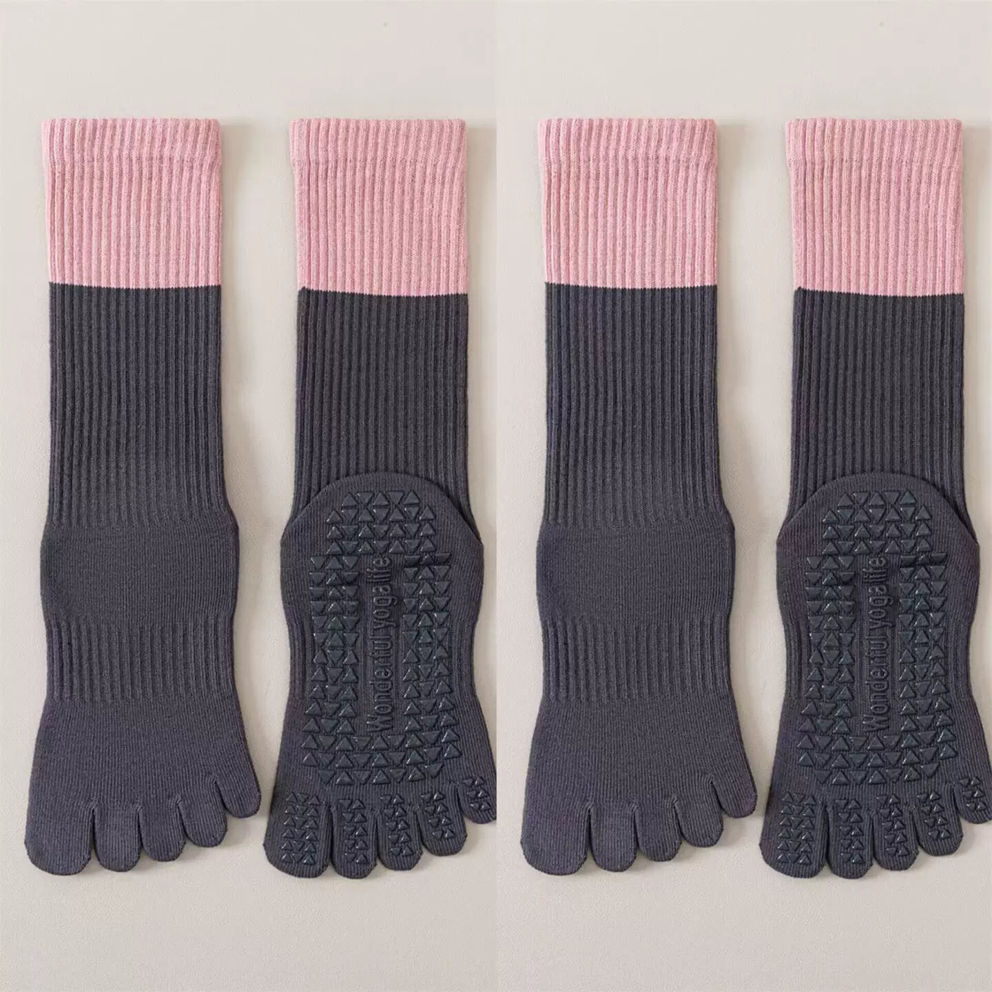 Findszx | Women’s Color-Block Mid-Calf Split-Toe Yoga Socks with Grip for Pilates & Indoor Fitness