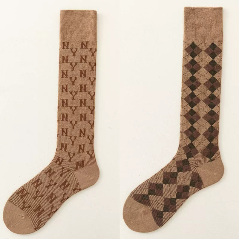 Findszx | Women’s Letter-Detail Calf Cotton Socks with Double-Knit Texture for Autumn & Winter Wear