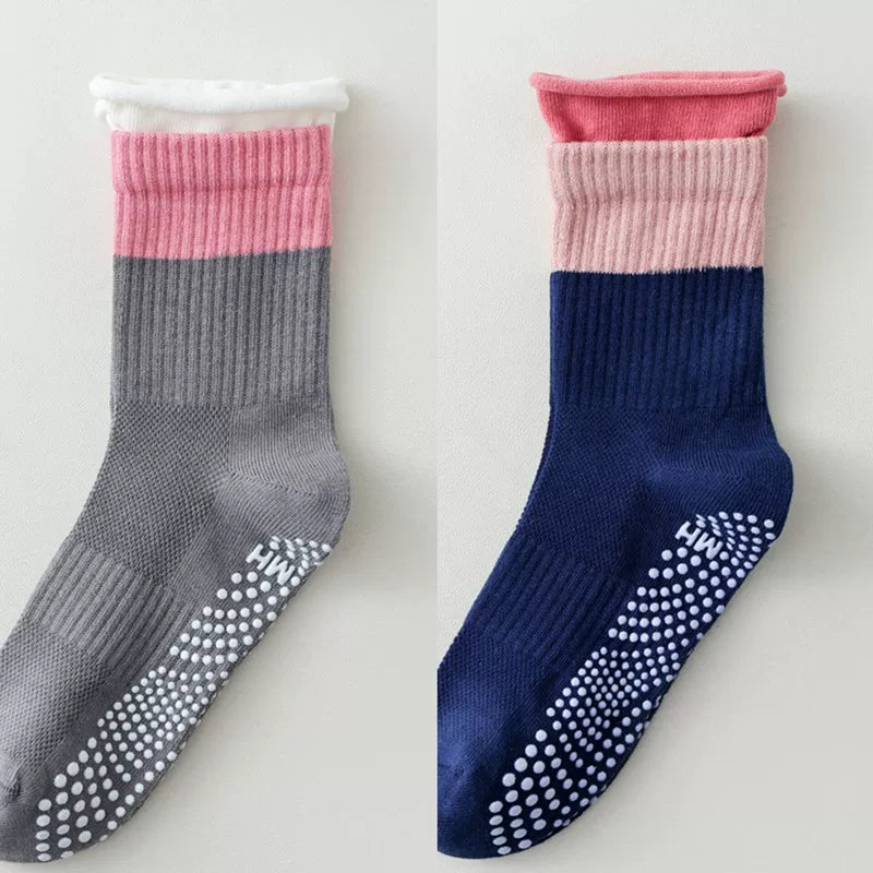 Findszx | Women’s Color-Block Mid-Calf Yoga Socks with Silicone Grip for Pilates & Indoor Fitness
