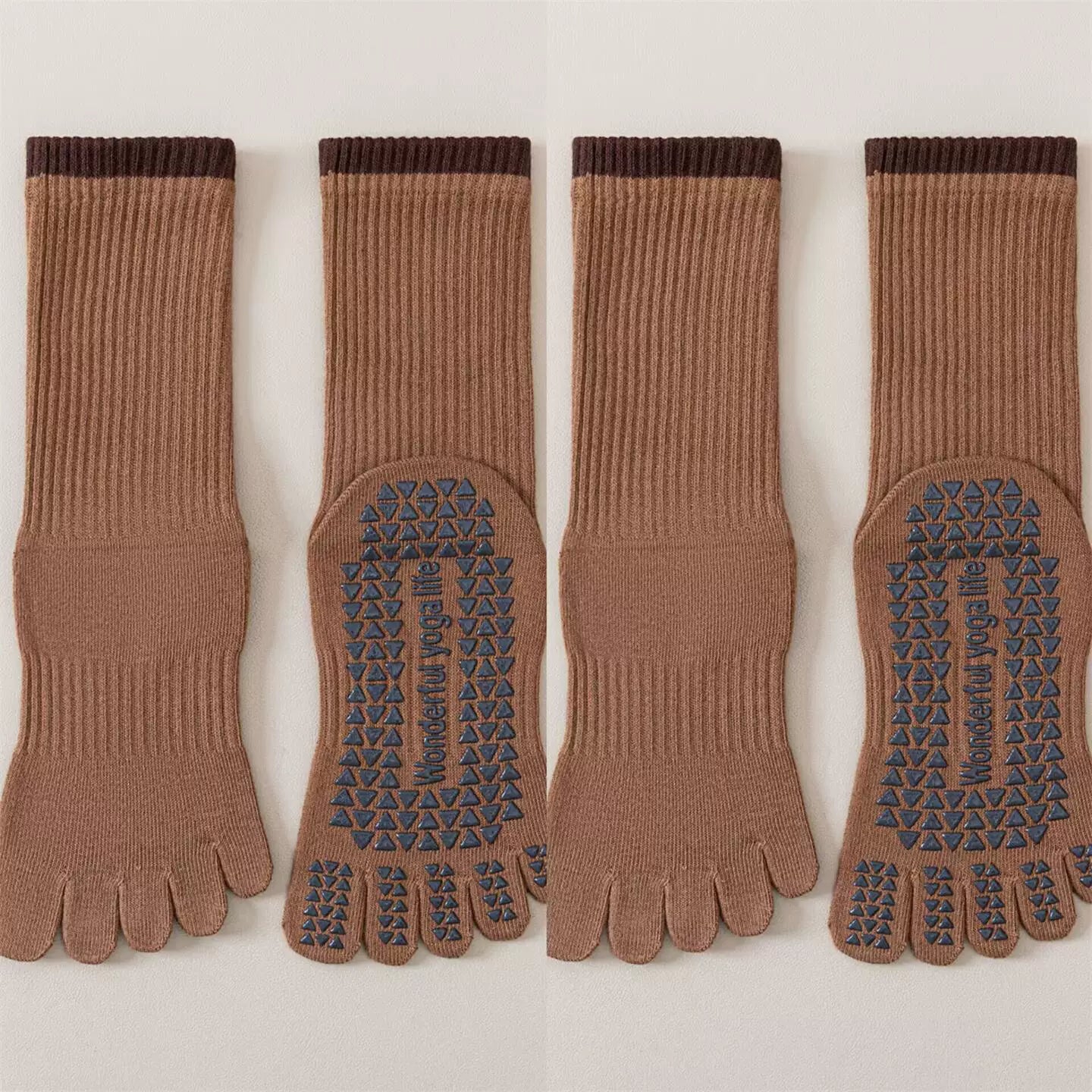 Findszx | Women’s Striped Five-Toe Yoga Socks with Grip for Pilates, Dance & Indoor Fitness