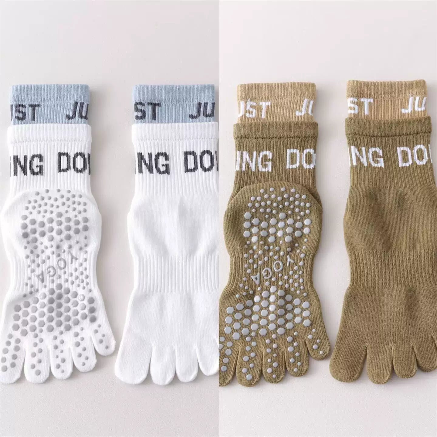 Findszx | Women’s Color-Block Mid-Calf Five-Toe Yoga Socks with Grip for Pilates & Indoor Fitness