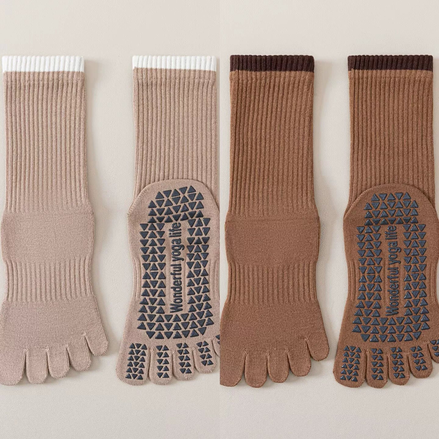 Findszx | Women’s Striped Five-Toe Yoga Socks with Grip for Pilates, Dance & Indoor Fitness