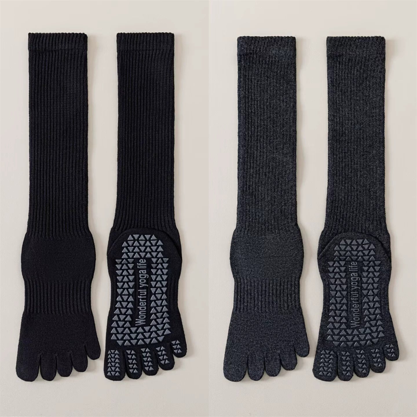 Findszx | Five-Toe Calf Socks in Warm Neutral Tones, Lightweight Design for Yoga & Pilates Wear