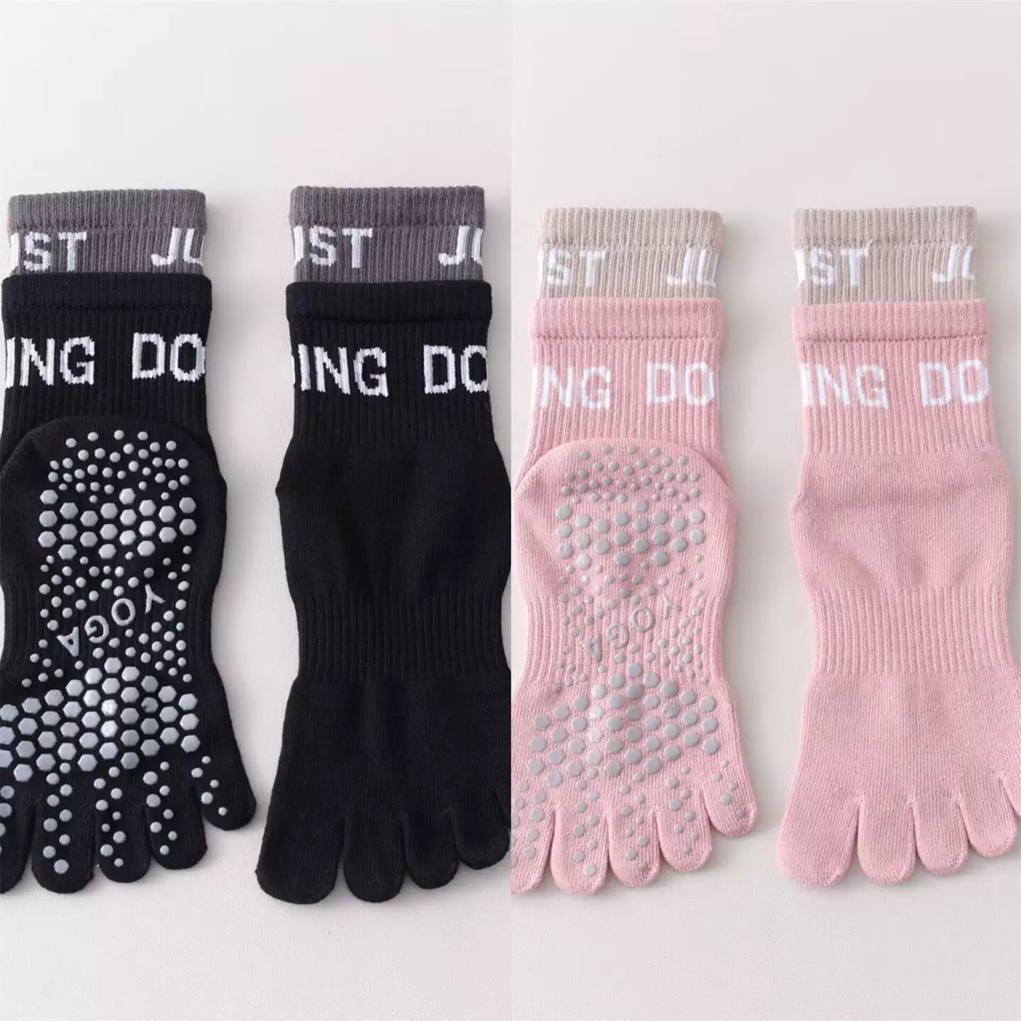 Findszx | Women’s Color-Block Mid-Calf Five-Toe Yoga Socks with Grip for Pilates & Indoor Fitness