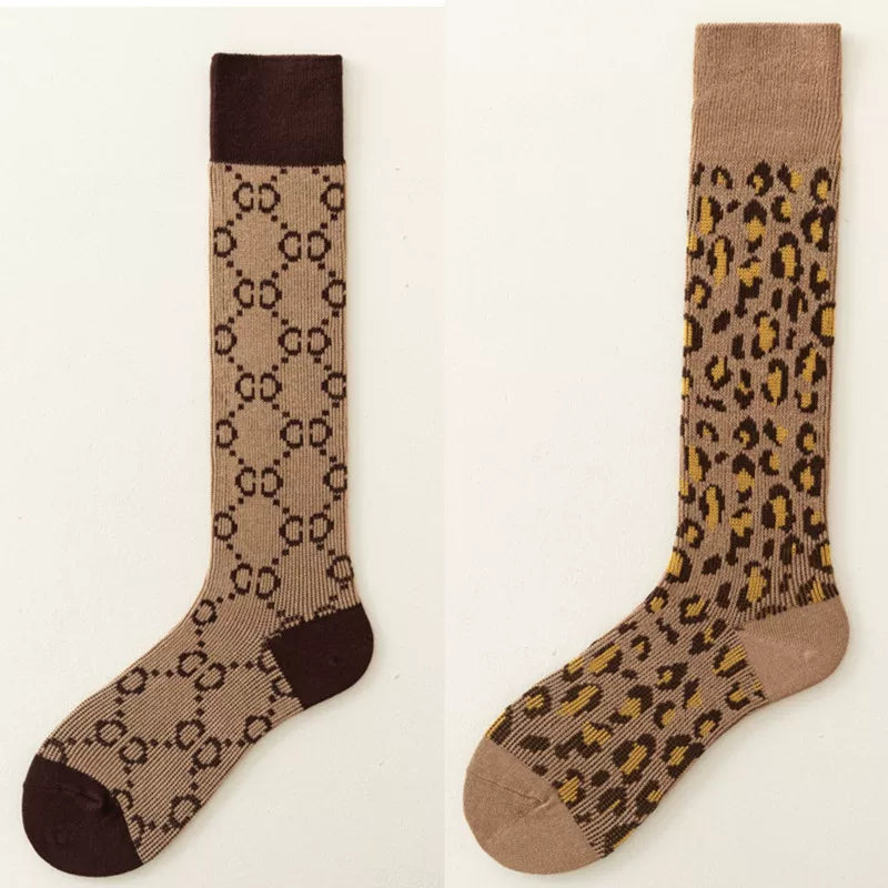Findszx | Women’s Letter-Detail Calf Cotton Socks with Double-Knit Texture for Autumn & Winter Wear