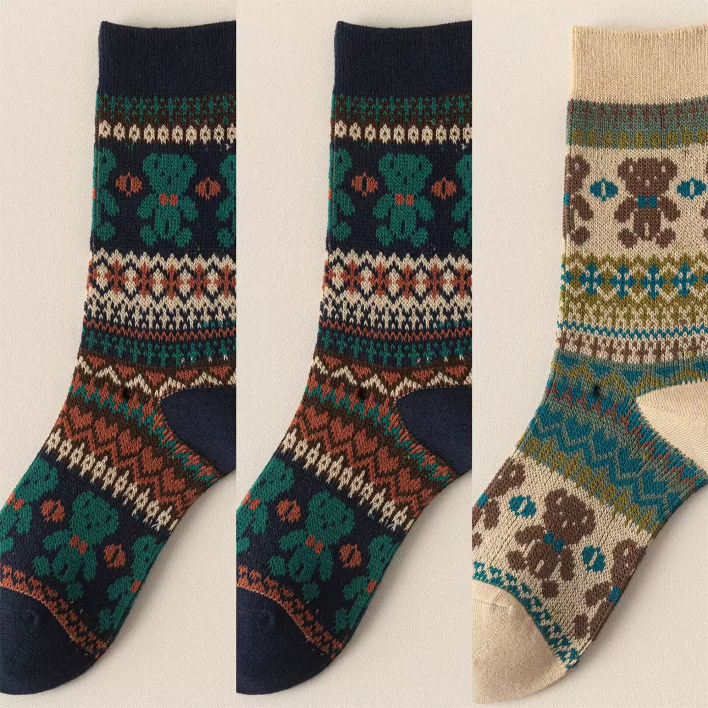 Findszx | Double-Knit Mid-Calf Cotton Socks for Women, Reversible Style, Autumn & Winter Everyday Wear