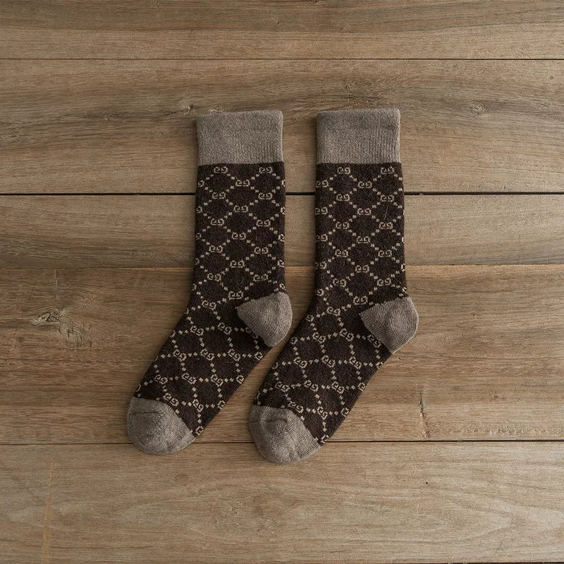 Findszx | Women’s Mid-Calf Wool-Blend Socks with Letter Detail and Soft Pile Texture for Autumn & Winter Wear