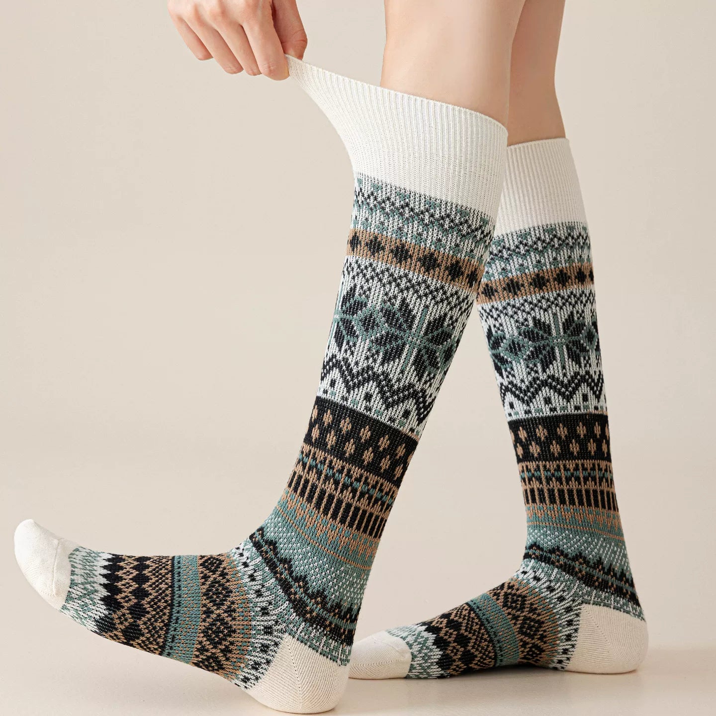 Findszx | Women’s Double-Knit Calf Cotton Socks in Warm Neutral Tones for Autumn & Winter Wear