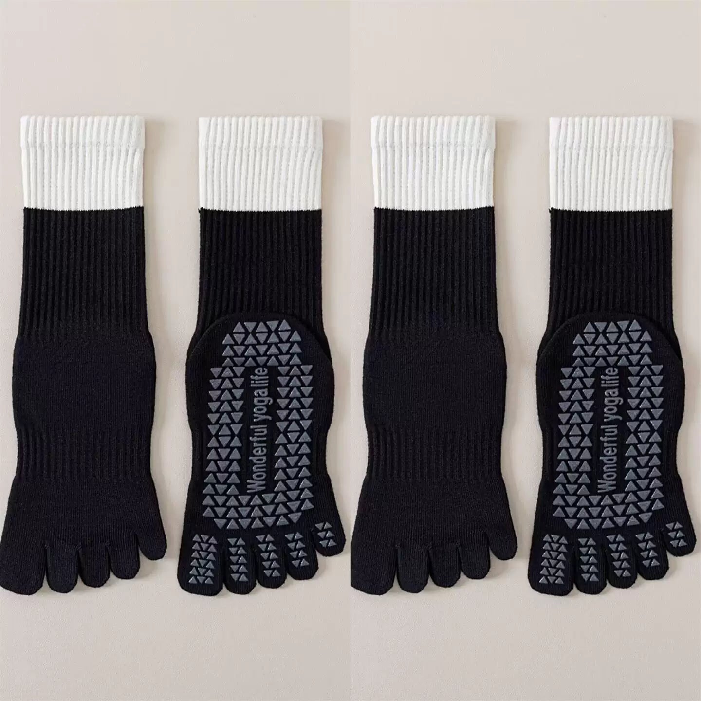 Findszx | Women’s Color-Block Mid-Calf Five-Toe Yoga Socks with Grip for Pilates & Indoor Fitness