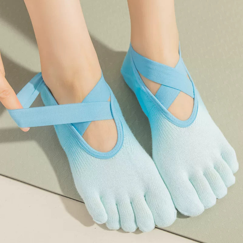 Findszx | Women’s Strapped Five-Toe Yoga Socks with Grip for Pilates, Dance & Indoor Fitness