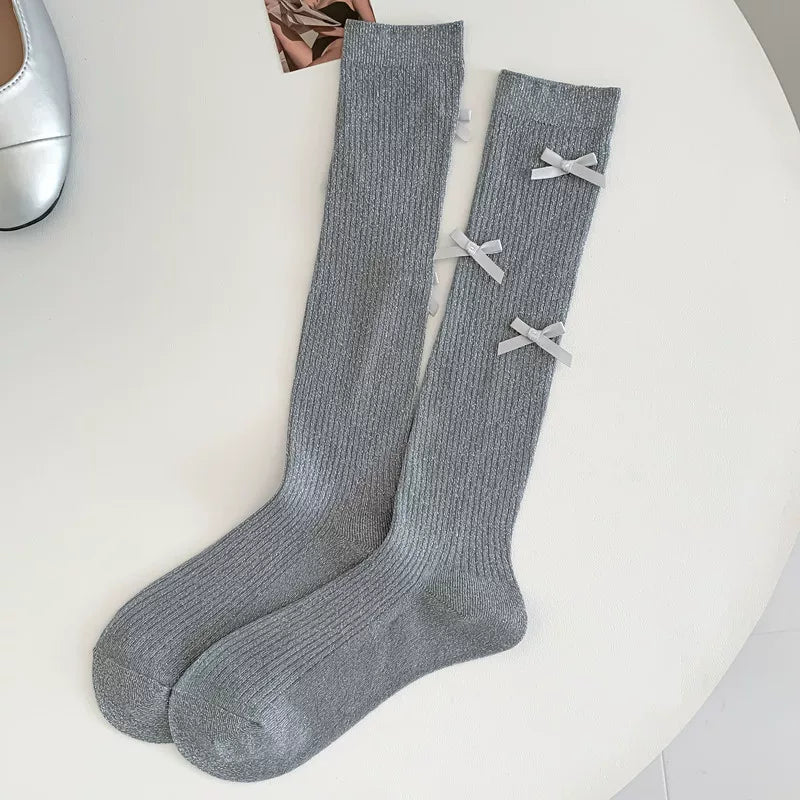 Findszx | Women’s Ballet-Inspired Calf Socks with Bow Detail and Sheer Finish for Spring & Summer Wear
