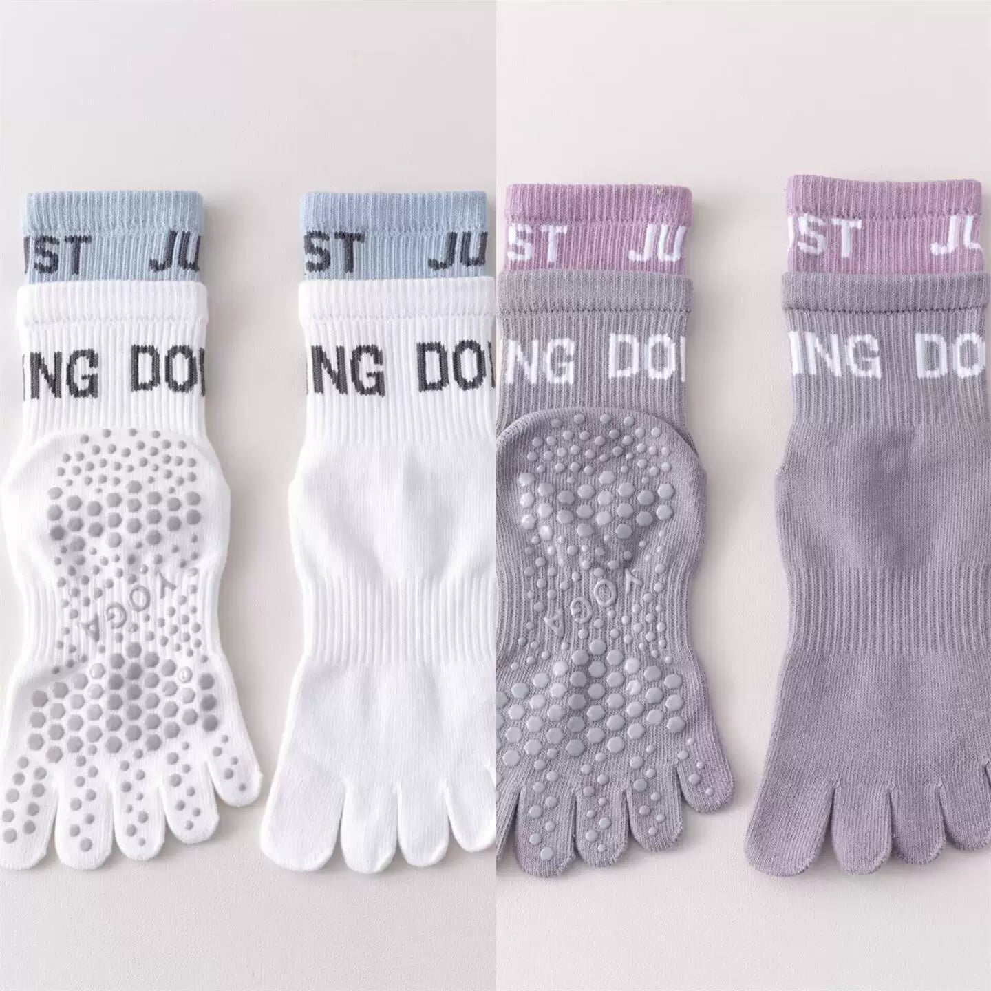 Findszx | Women’s Color-Block Mid-Calf Five-Toe Yoga Socks with Grip for Pilates & Indoor Fitness