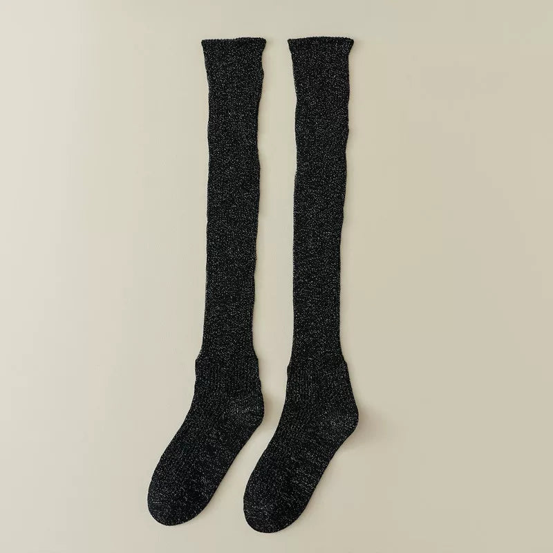 Findszx | Women’s Knee-High Pile Cotton Socks with Vertical Stripe Design for Spring & Autumn Wear